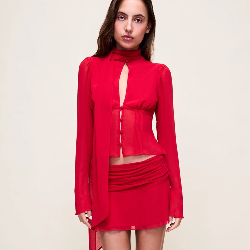 Guizio Ara Long Sleeve Top in Red